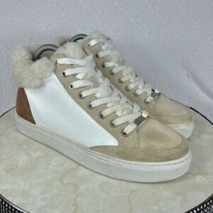 J/Slides Leslie Shearling Trim Mid Top Platform Shoes Sz 8.5 White Suede Sneaker